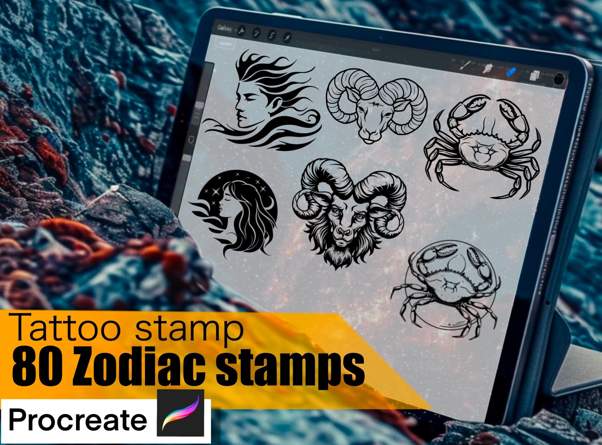 80 Zodiac Stamps for procreate !! Must have for tattooers easy to stencil