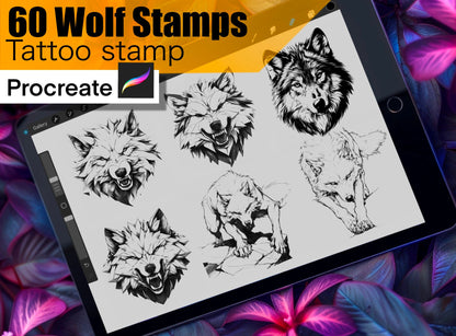 60 Best Wolf Stamps for procreate !! Must have for tattooers easy to stencil