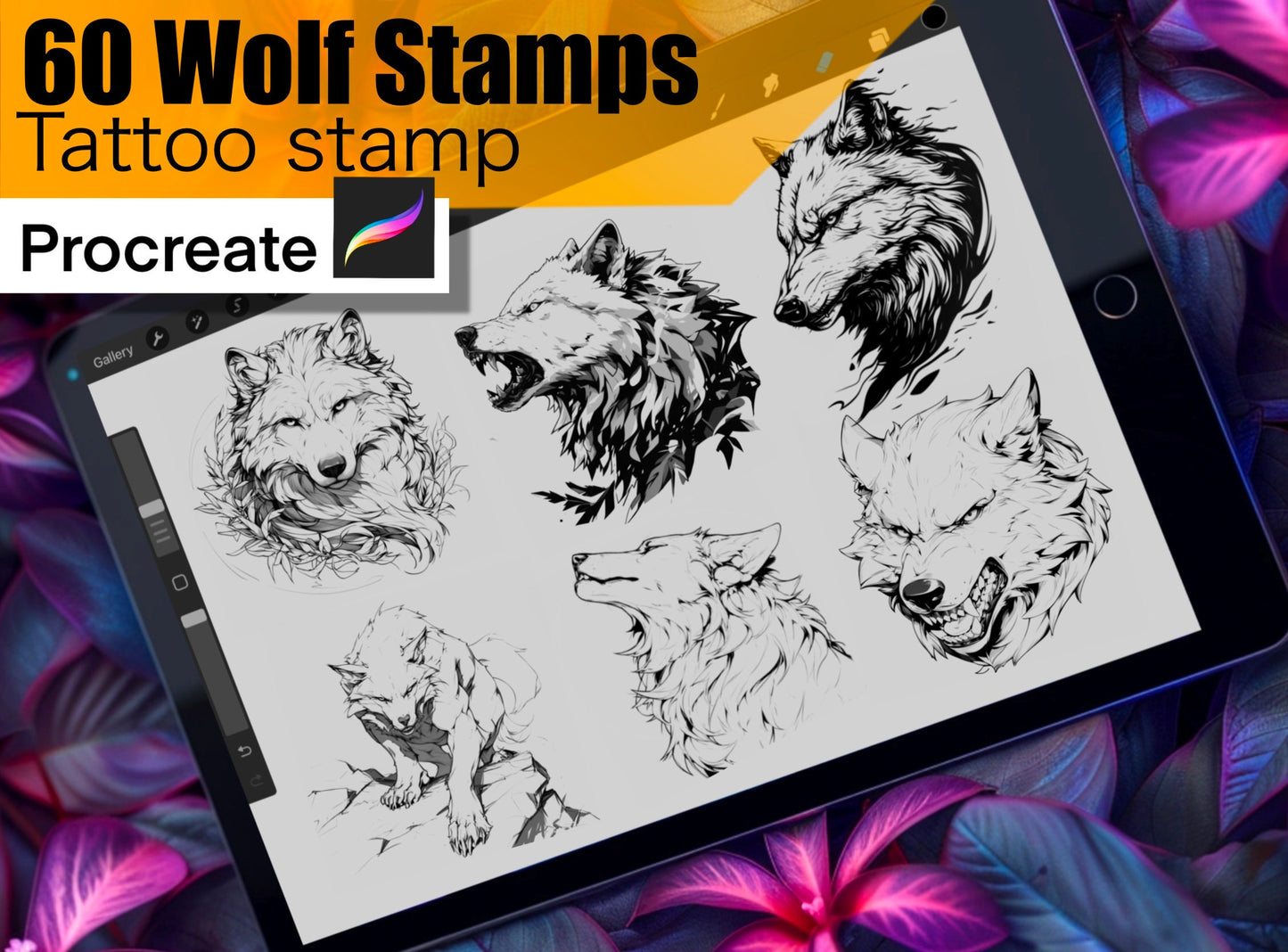 60 Best Wolf Stamps for procreate !! Must have for tattooers easy to stencil