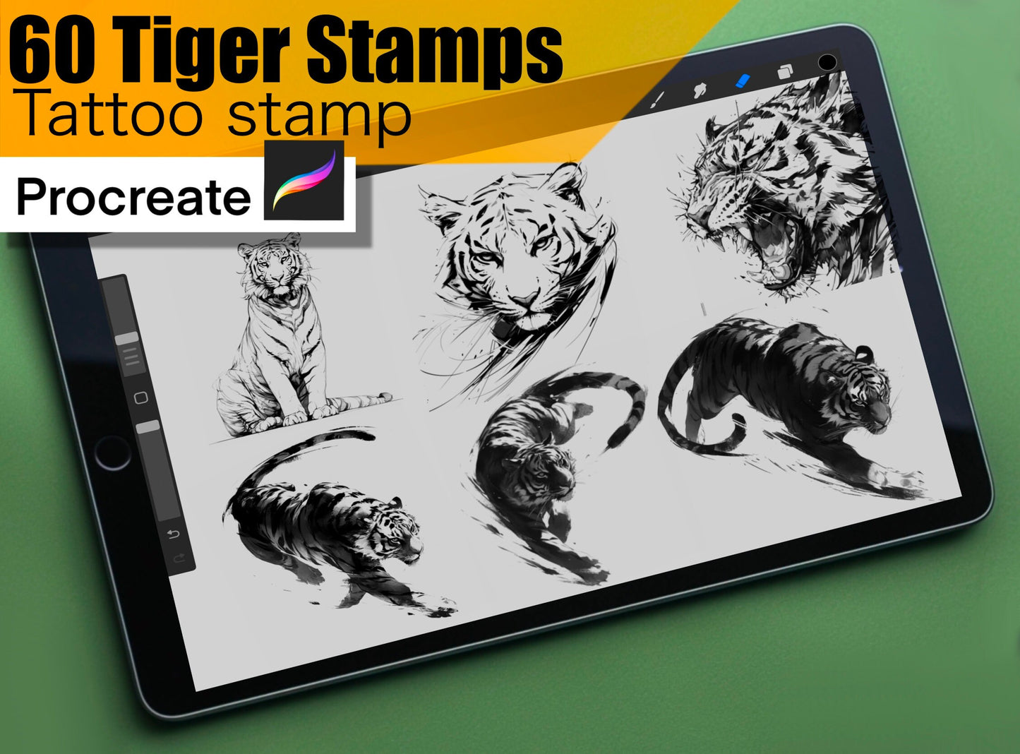 60 Tiger Stamps for procreate !! Must have for tattooers easy to stencil