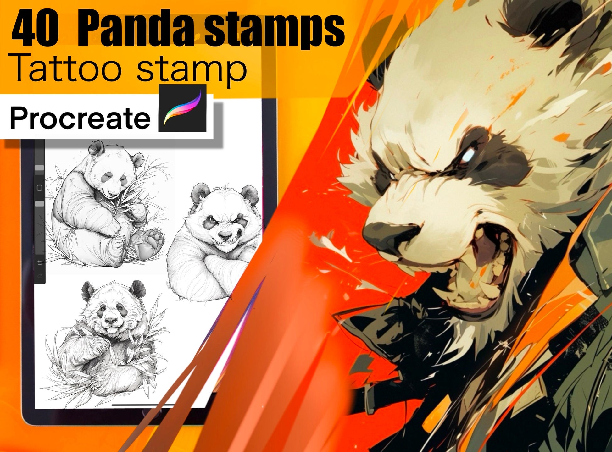 40 Panda Stamps for procreate! THE BEST !! Must have for tattooers easy to stencil