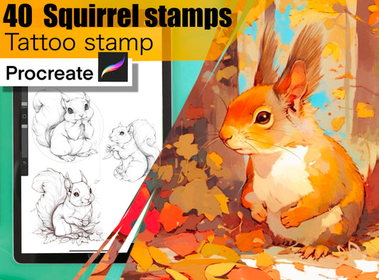 40 Squirrel Stamps for procreate! THE BEST !! Must have for tattooers easy to stencil