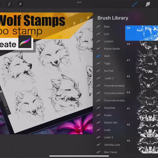 60 Best Wolf Stamps for procreate !! Must have for tattooers easy to stencil