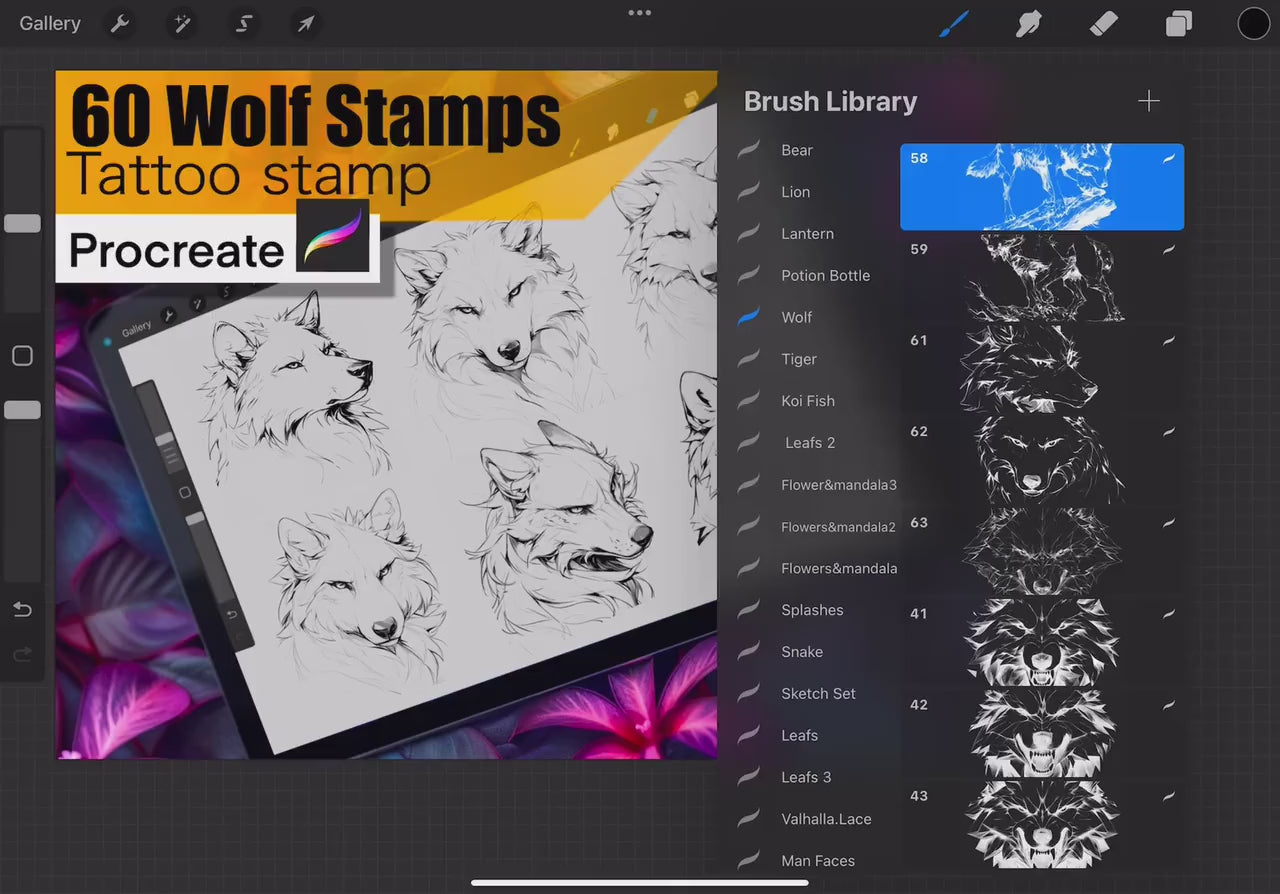 60 Best Wolf Stamps for procreate !! Must have for tattooers easy to stencil