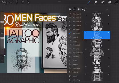 80+ Men Faces for procreate !! Must have for tattooers ( You can make full composition)FOR PROCREATE APP.