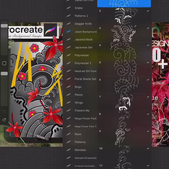 100+ Japan Traditional Background stamps for Procreate  ULTRA Set !! Must have for tattooers ( You can make full composition)