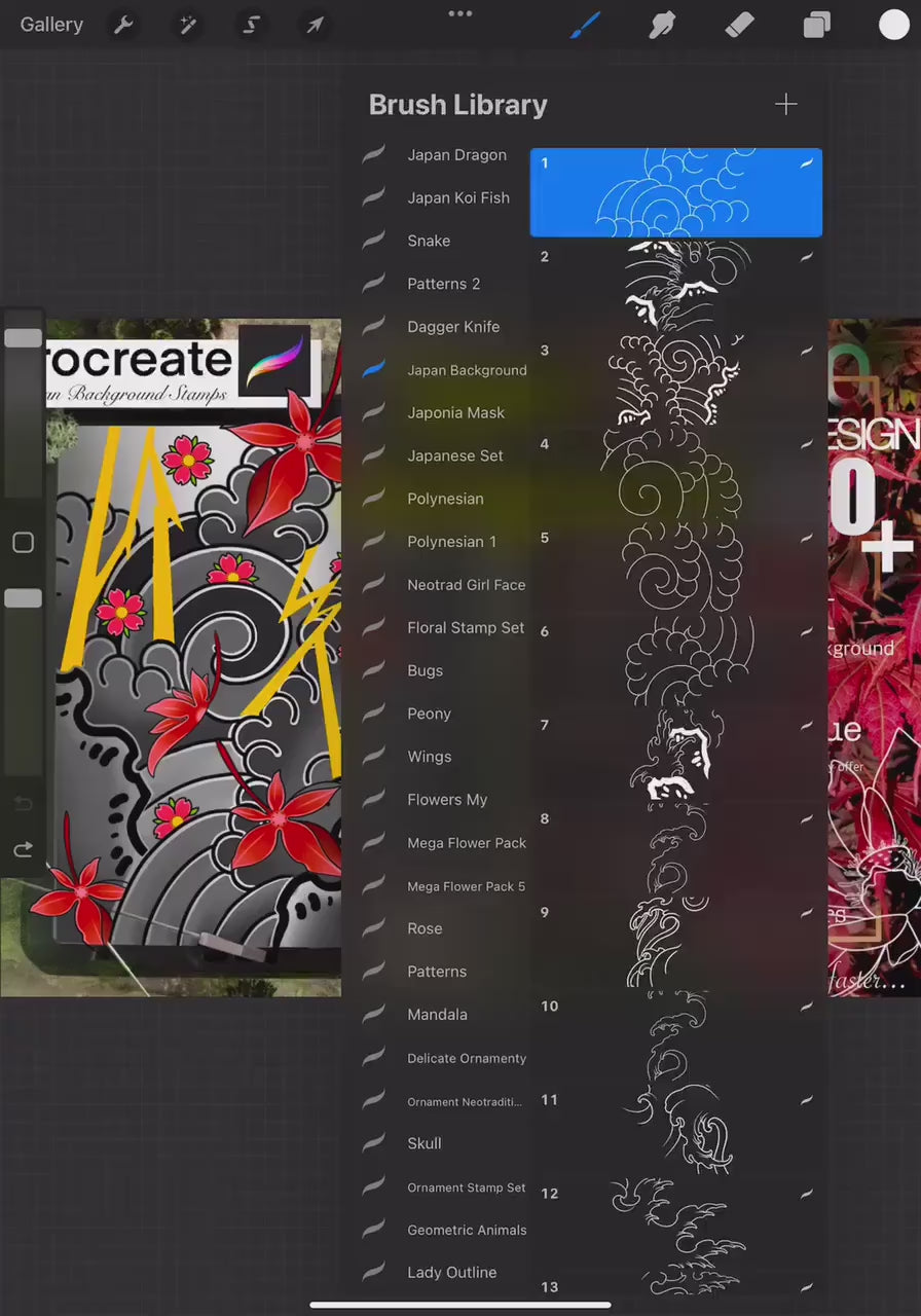 100+ Japan Traditional Background stamps for Procreate  ULTRA Set !! Must have for tattooers ( You can make full composition)