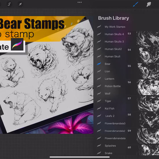 60 Bears Stamps for procreate! THE BEST !! Must have for tattooers easy to stencil